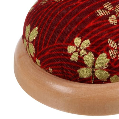 Pin Cushion Wooden Base Japanese Style Round Pincushion Needle Holder for Sewing Quilting Needlework DIY Crafts