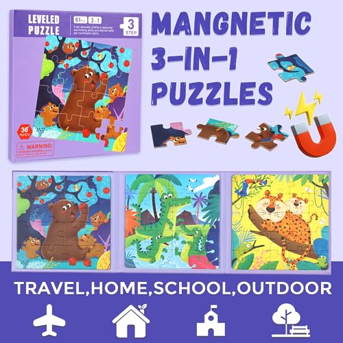 3 in 1 Toddlers Animal Magnetic Jigsaw Puzzle (3 Count)