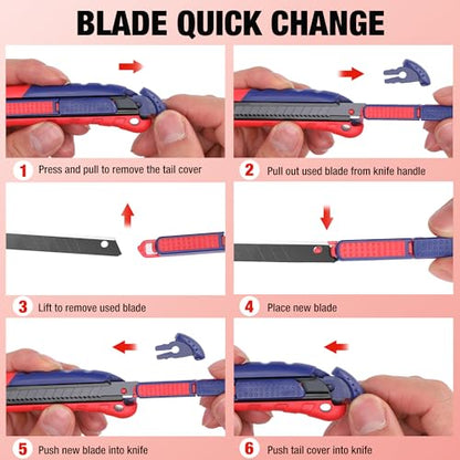 2-In-1 Safety Utility Knife Retractable Snap-off blade, Metal Box Cutter Set, Razor Knife Exacto Craft Knives, with 10 Extra 9mm Blades, Pack of 3