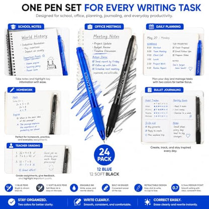 24 Pack Retractable Erasable Gel Pens (24 Count)