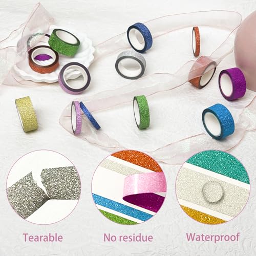 Glitter Washi Tape Set Metallic Decorative Craft Tape 36 Rolls Colored Masking Tape for Scrapbook DIY Art Craft Supplies Gift Decor (36 Count)