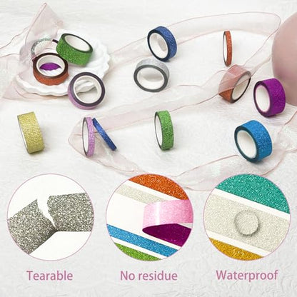 Glitter Washi Tape Set Metallic Decorative Craft Tape 36 Rolls Colored Masking Tape for Scrapbook DIY Art Craft Supplies Gift Decor (36 Count)