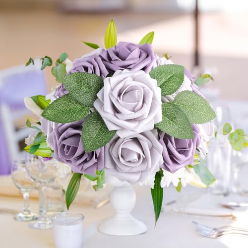 Pale Lavender Rose 25pcs Real Looking Artificial Flowers w