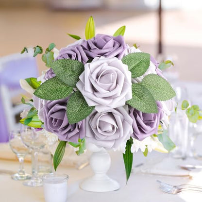 Pale Lavender Rose 25pcs Real Looking Artificial Flowers w