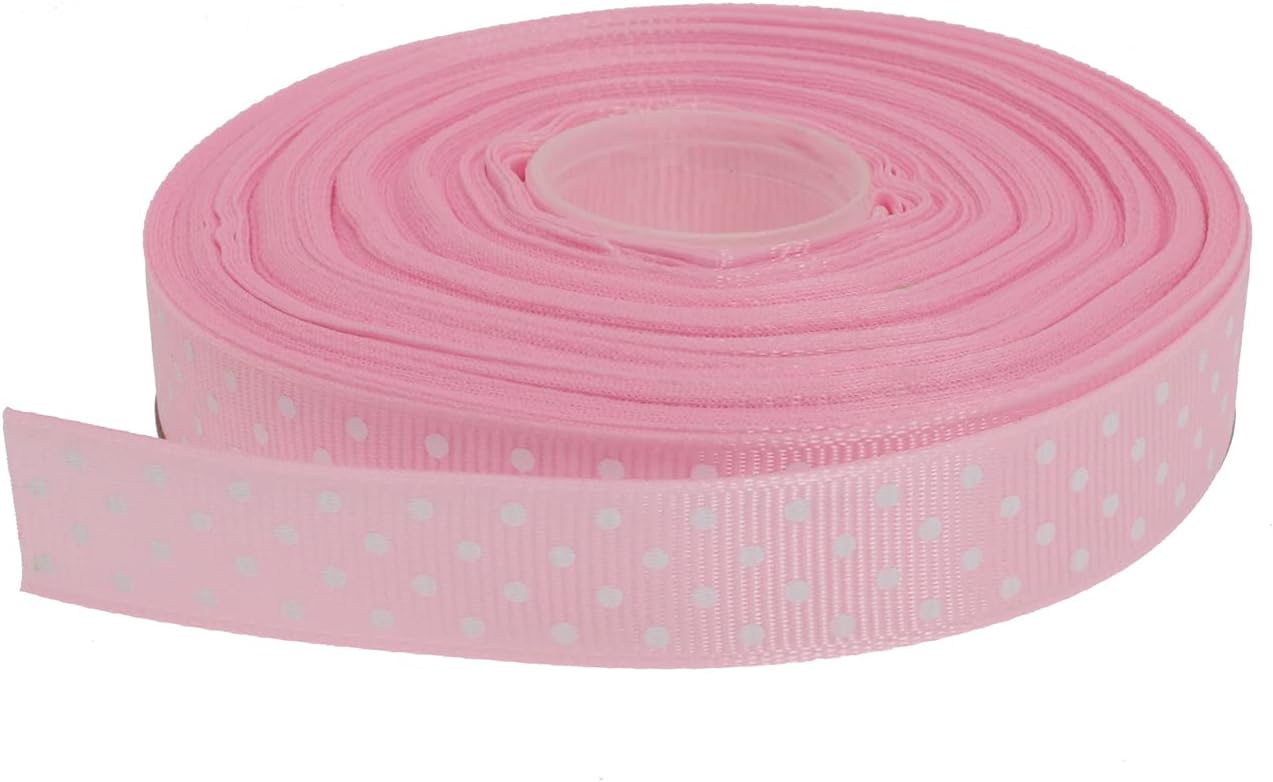 Polka Dot Grosgrain Ribbon 25 Yard Each Roll 100% Polyester (5/8", Pink) - Crafty Corner