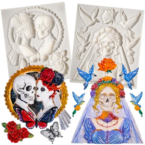 Skeleton Bride and Groom Clay Molds for Crafts (2 Count)