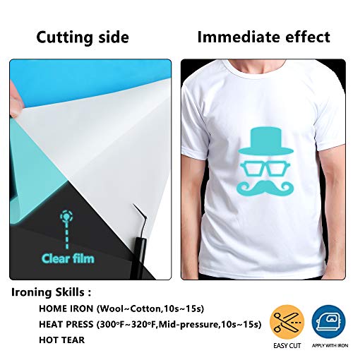 RENLITONG Luminous Blue Glow in The Dark Heat Transfer Vinyl HTV Rolls (8 Foot)