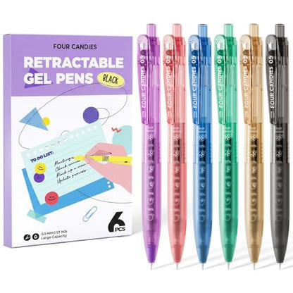 6Pack 0.5mm Black Ink Quick Dry Retractable Gel Pen Set