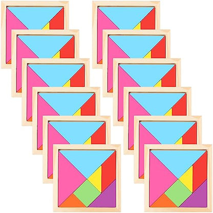 12 Pack Tangrams Wooden Puzzles Tangrams Set f Shape Puzzles Brain Logic Blocks for Games Educational Gifts for Adults Students (12 Count)