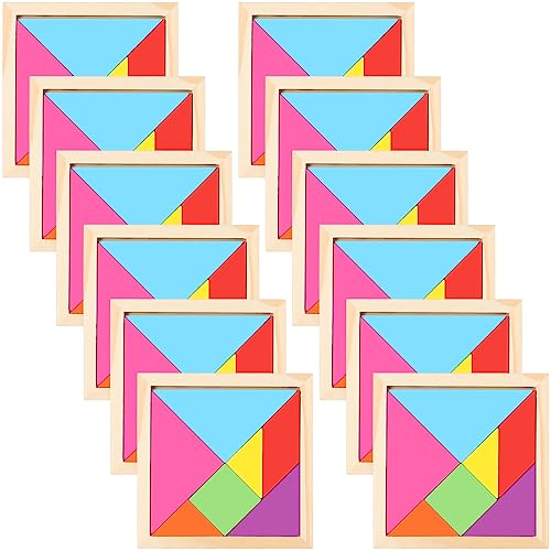 12 Pack Tangrams Wooden Puzzles Tangrams Set f Shape Puzzles Brain Logic Blocks for Games Educational Gifts for Adults Students (12 Count)