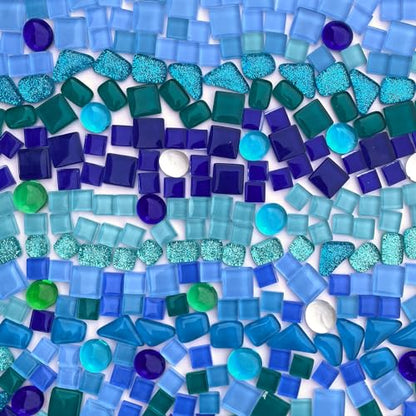 1.1LB Blue Mixed Irregular Crystal Glass Mosaic Tiles for Crafts (17.6 Ounce)