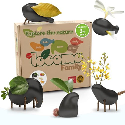 Locomo Family Black Edition Waldorf Montessori Toys Wooden Animal Figures for Outdoor
