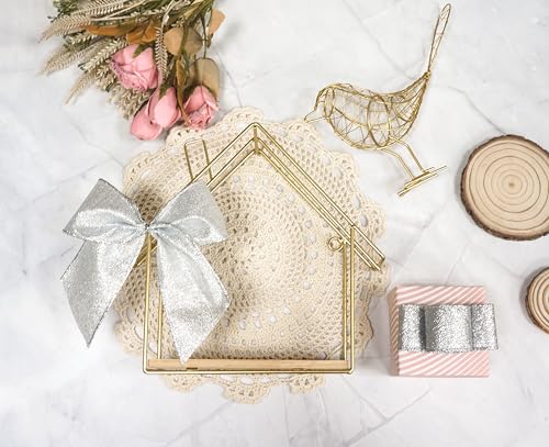 Glitter Wired Ribbon 2.5" x 10 Yards Silver for Christmas Home Decor Bow Gift Wrapping DIY Crafts Wreath (30 Foot)