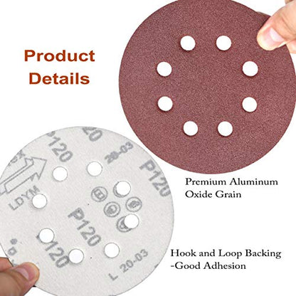 5-Inch 8-Hole Hook & Loop Sanding Discs 40-400 Mixed Grits, 105-Pack (105 Count)