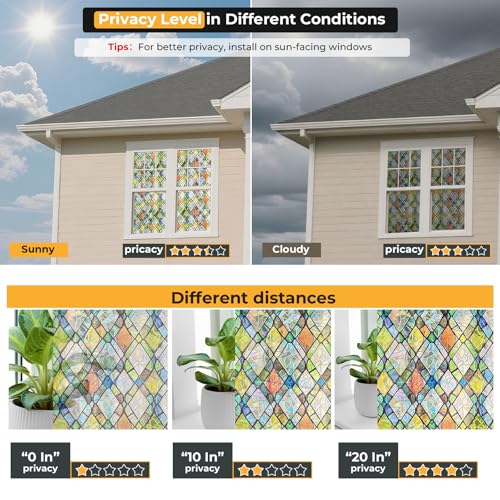 Rainbow 3D Window Stained Glass Privacy Film Decorative (1378.15 sq inches sq inches)
