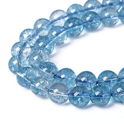 10mm 38pcs Blue Topaz Crystal Quartz Natural Stone Round Loose Beads for Jewelry Making DIY Bracelet Necklace Earrings (16 Count)