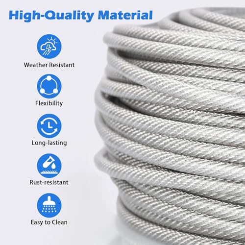 3/16" Cable, 50 ft PVC Coated Steel Cable with 7×7 Strand Core (50 Foot)