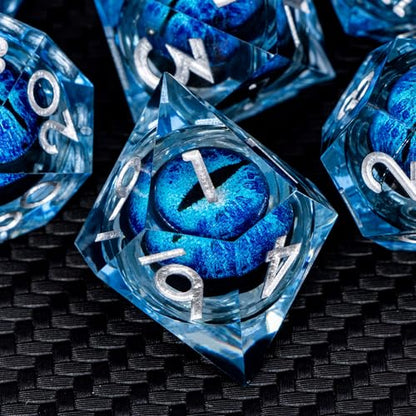 DND Resin Dice Dragon Eye Dice Liquid Core Blue Sharp Edged Dice Set with Gift Box