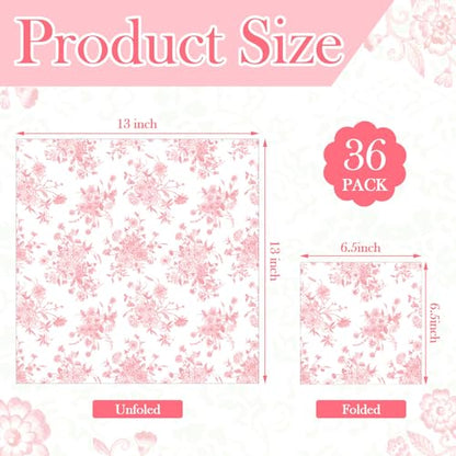 36 Pack 6 Style Pink Decoupage Chinoiserie Napkins (36 Count)