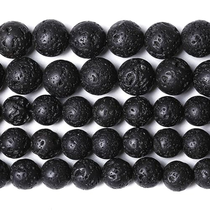 4MM 90pcs Natural Stone Beads Black Volcanic Lava Gemstone Round Loose Beads for Jewelry Making Bracelet 1 Strands 16"