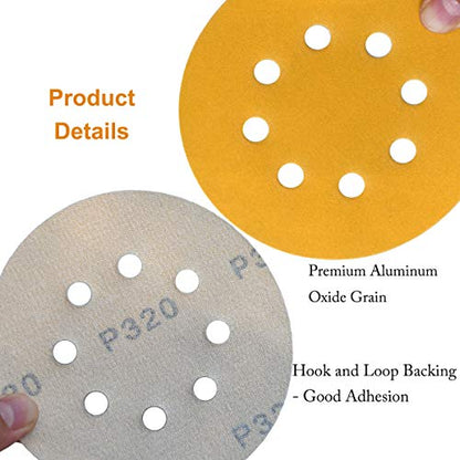 5-Inch 8-Hole Hook and Loop Sanding Discs 320-Grit, 50-Pack (50 Count)