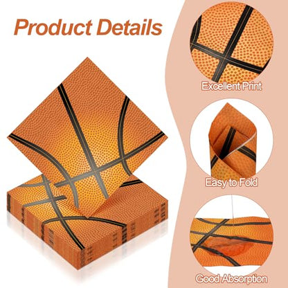 48 Pieces Basketball Napkins 13 x 13 Inches Basketball Paper Napkins Disposable Basketball Pattern Cocktail Napkins for Basketball Party Decorations (48 Count)