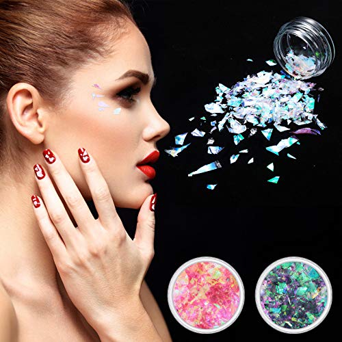 18 Boxes Mermaid Iridescent Chunky Glitter Flakes Chrome Nail Sequins Aurora Holographic Mermaid Nail Glitter Flake Glitters Chunky Iridescent Flakes for Face Eyes Body Hair Nails Decoration (18 Count)