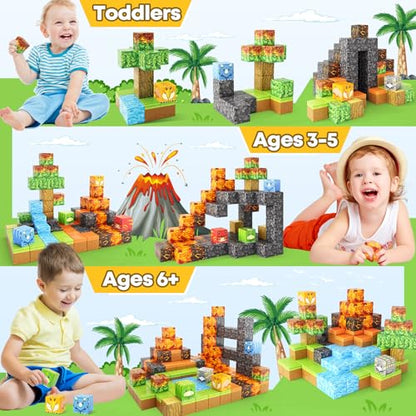 Dinosaur Toys Magnetic Blocks Volcano Edition (80 Count)