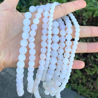 45pcs Adabele Natural Frosted Weathered White Agate Gemstone 8mm Round Beads (47 Count)