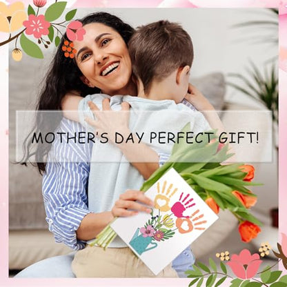 6 Sets Mother's Day Crafts DIY Kit Flower Bouquet Handprint Art Craft Gifts for Mom from Daughter or Son 8 x 10 Inch Handprint Flowers Bouquet Kit for Mother Grandma Birthday Supplies (6 Count)