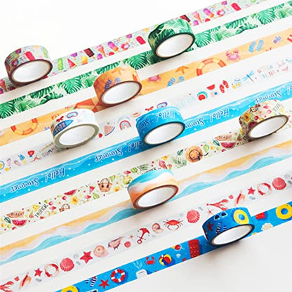 10 Rolls Four Seasons Washi Tape Set Beach Ice Cream Masking Decorative Tapes (10 Count)