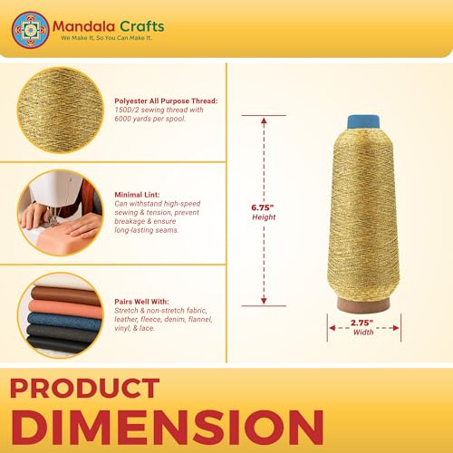 150D 2 Metallic Gold Polyester 4 Pack of Serger Thread Cones (24000 Foot)
