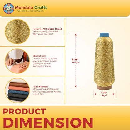 150D 2 Metallic Gold Polyester 4 Pack of Serger Thread Cones (24000 Foot)