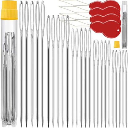 75 Pack Premium Large Eye Needles for Hand Sewing with 4 Needle Threaders (75 Count)