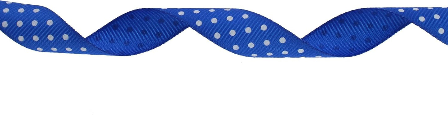Polka Dot Grosgrain Ribbon 25 Yard Each Roll 100% Polyester (5/8", Royal Blue) - Crafty Corner