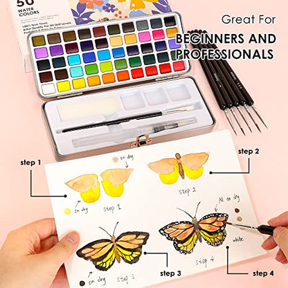 50 Color Watercolor Paint Set with Brush Pens (12.5 Ounce)
