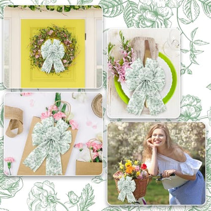 Floral Wired Edge Ribbon Roll Green Flower Chinoiserie Fabric Ribbon for Wreath Bow Making DIY Crafts Gift Wrapping