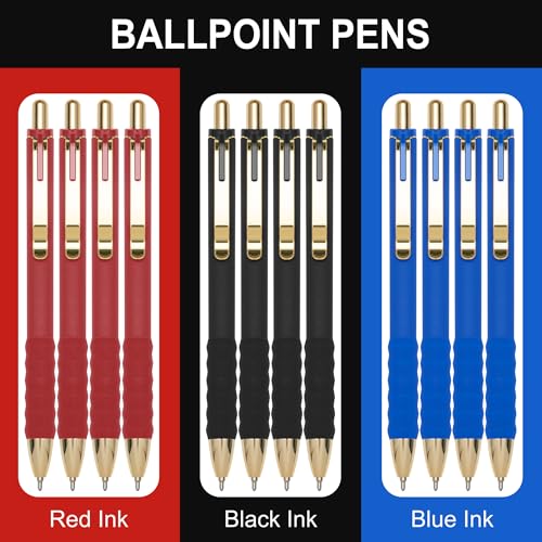 Ballpoint Pens Medium Point 1mm Pen with Super Soft Grip Ball Point Pen for Men Women Retractable Pens (12 Count)