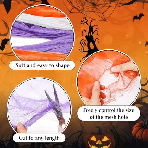 Halloween Cheese cloth 84.65 x 590.55 Inch White Orange and Purple Cheesecloth Roll for Crafts Large Cotton Muslin Gauze Fabric for Halloween Outdoor & Indoor Spooky Decoration