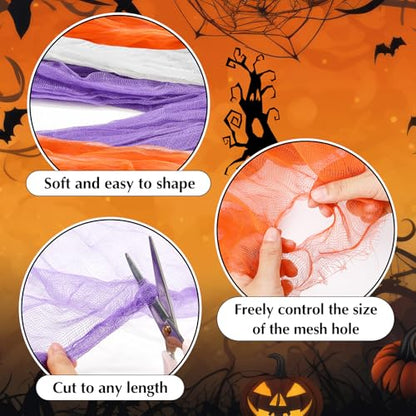 Halloween Cheese cloth 84.65 x 590.55 Inch White Orange and Purple Cheesecloth Roll for Crafts Large Cotton Muslin Gauze Fabric for Halloween Outdoor & Indoor Spooky Decoration