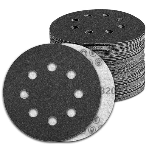 100 Pcs 5 inch Wet Dry Sanding Discs Grit 320 Hook and Loop 8 Hole Silicon Carbide Orbital Sander Sandpaper (100 Count)