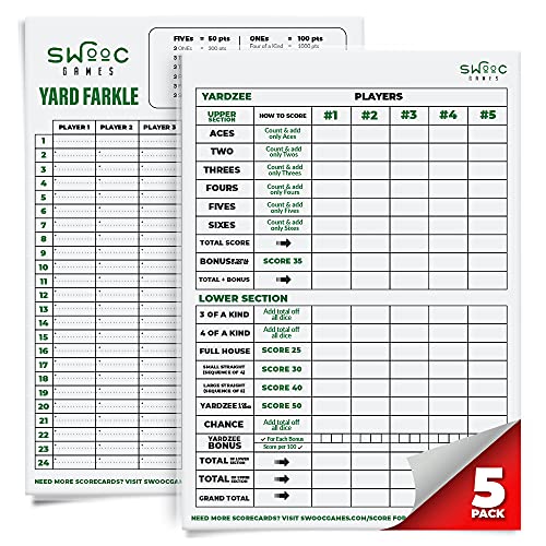 Games® 5 Big Premium Laminated Yardzee & Farkle Score Cards
