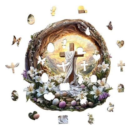 Wooden Puzzles for Adults Holy Light Cross Jigsaw 8.5*8.4 in (100 Count)