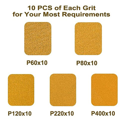 5-Inch 8-Hole Hook and Loop Sanding Discs 60-400 Mixed Grit, 50-Pack (50 Count)