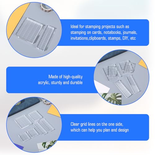 6Pcs Acrylic Blocks for Stamping Set Clear Stamping Blocks Tools with Grid Lines (6 Count)