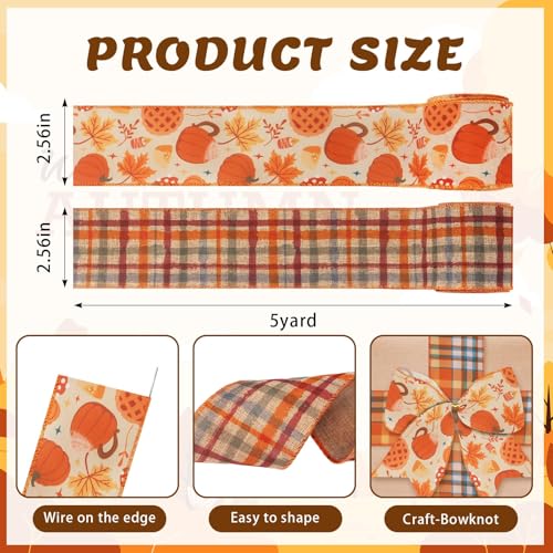 2 Rolls Fall Pumpkins Ribbons for Bows