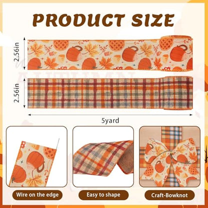 2 Rolls Fall Pumpkins Ribbons for Bows