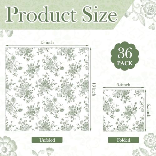36 Pack 6 Style Sage Green Decoupage Chinoiserie Napkins (36 Count)