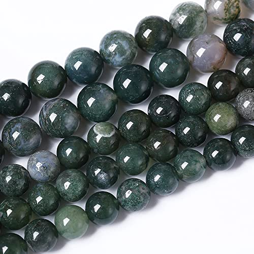 90PCS 4mm Natural Green Moss Agate Beads Gemstone Round Loose Spacer Beads for Jewelry Making DIY Bracelet Necklace Earrings 15" Inch