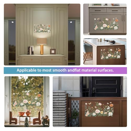 4 Sheets Light Vintage Florals Furniture Transfer 11.8x5.9inch Butterflies Peonies Rub on Transfer Wildflowers UV Self (4 Count)